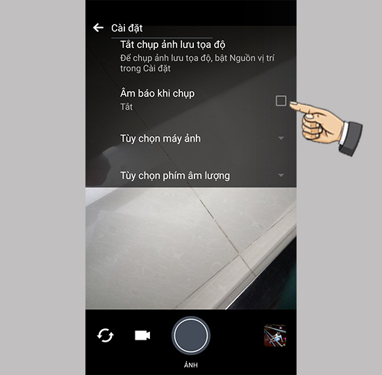 Tắt âm báo khi chụp